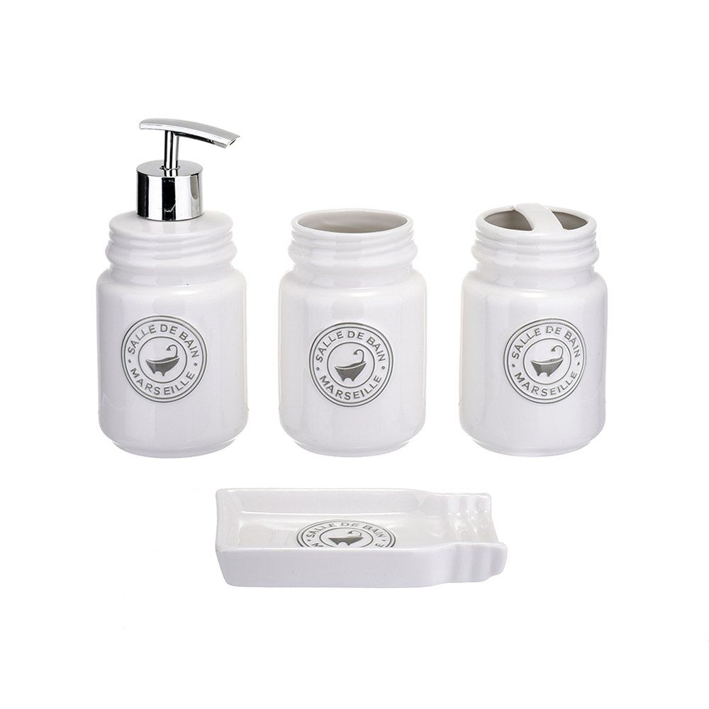 

Ceramic Bath and Shower Accessories Ensemble 4pcs Set, White