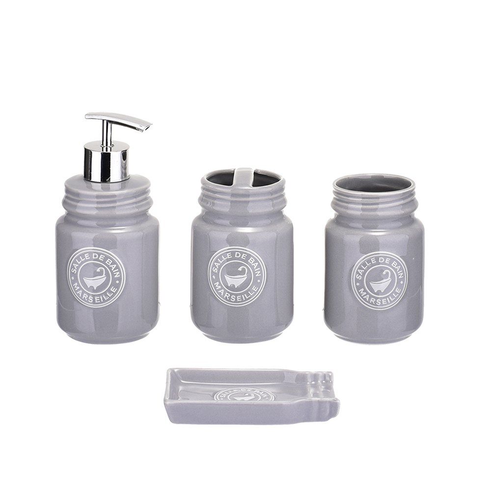 

Ceramic Bath and Shower Accessories Ensemble 4pcs Set, Smokey gray