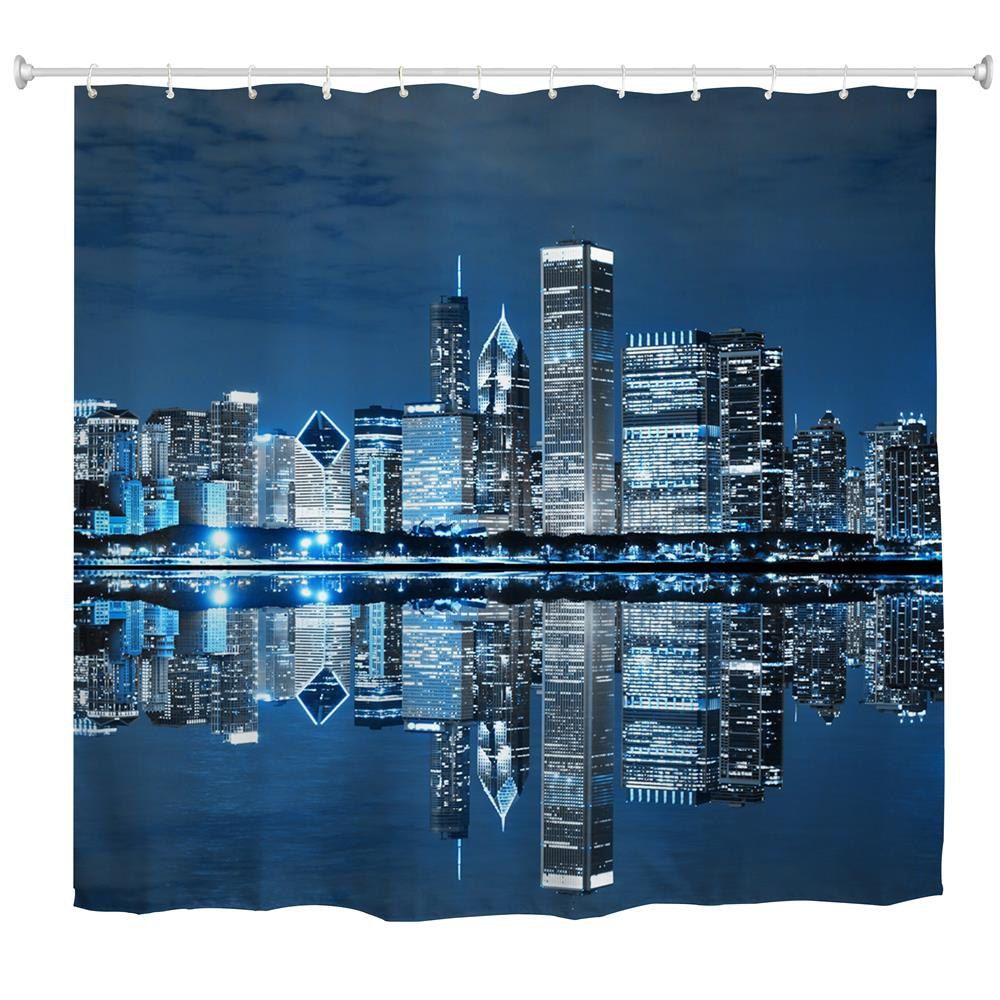 

Midnight Chicago Water-Proof Polyester 3D Printing Bathroom Shower Curtain, Multi-a