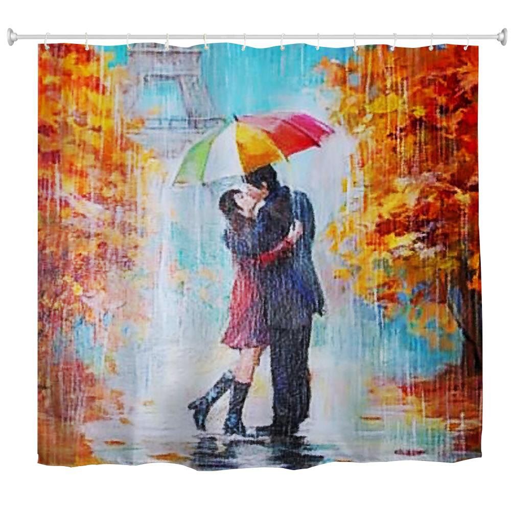 

Paris Lovers Water-Proof Polyester 3D Printing Bathroom Shower Curtain, Multi-a