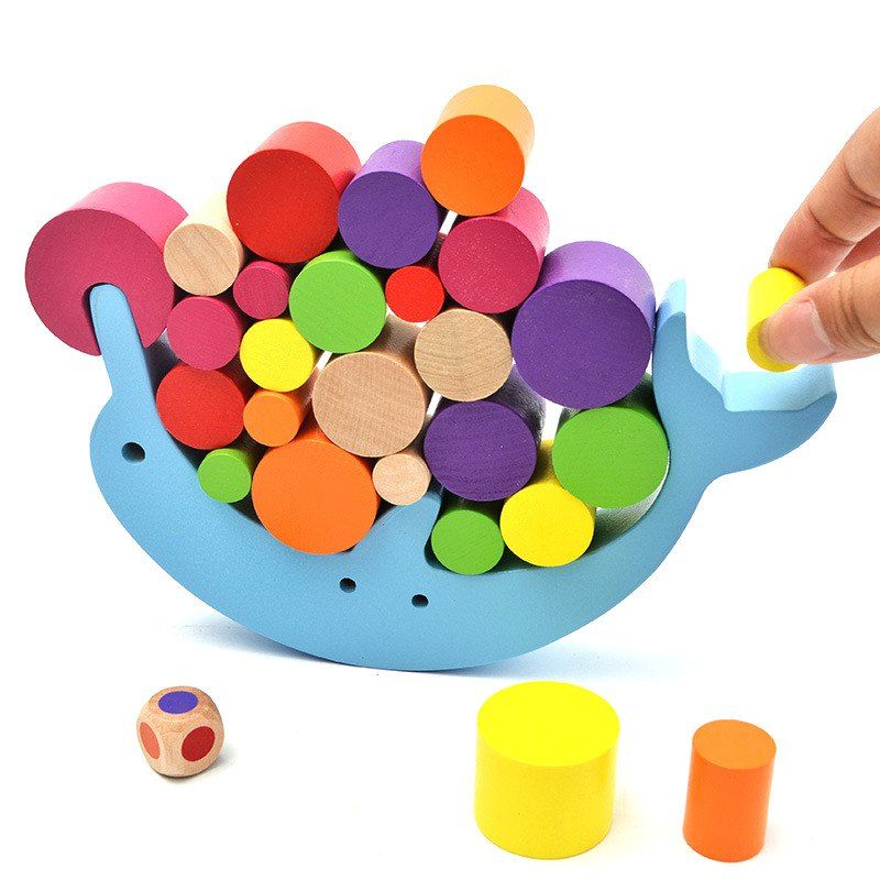 

Dolphin Balance Beam Building Blocks Kids DIY Puzzle Educational Toy, Multi