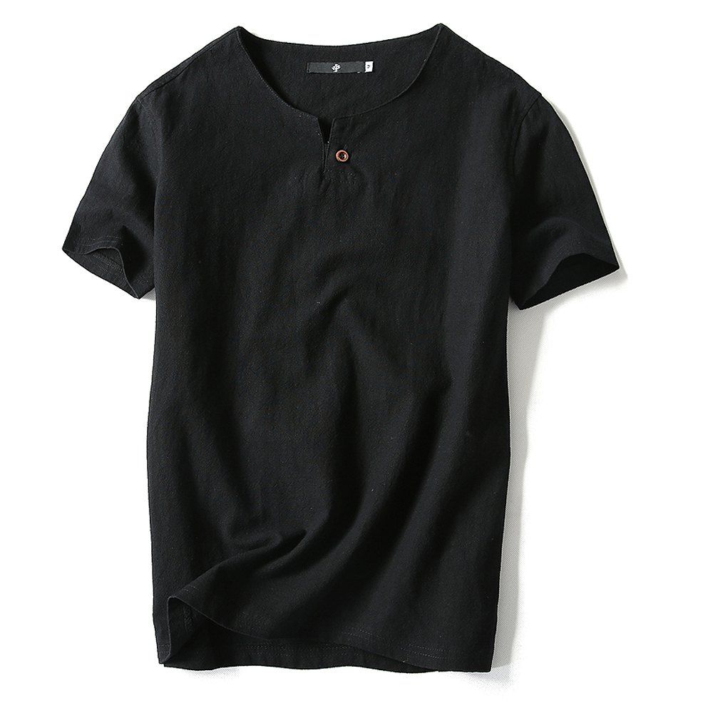 

2018 Summer New Casual Linen Fashion Short-sleeved T-shirt, Black