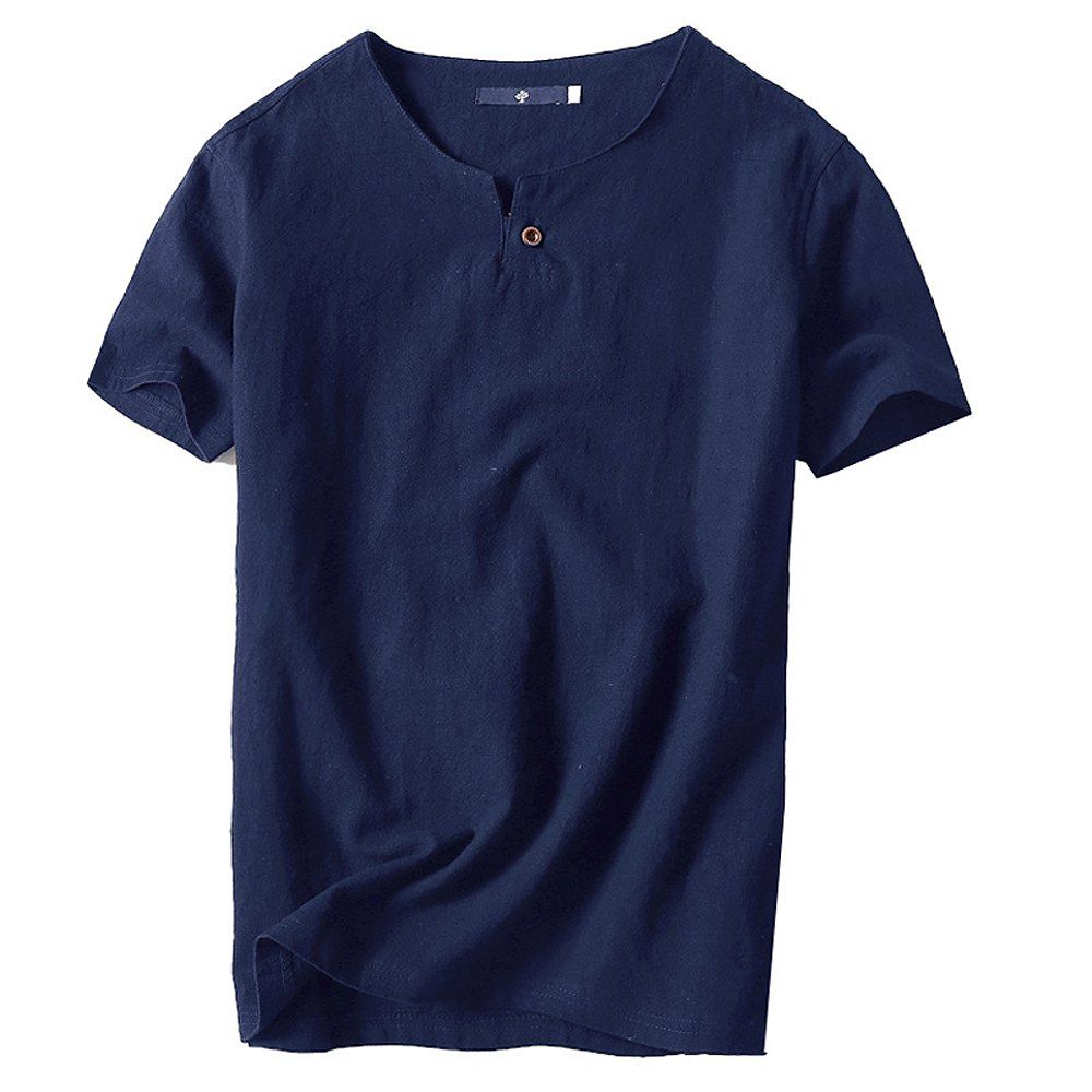 

2018 Summer New Casual Linen Fashion Short-sleeved T-shirt, Midnight blue