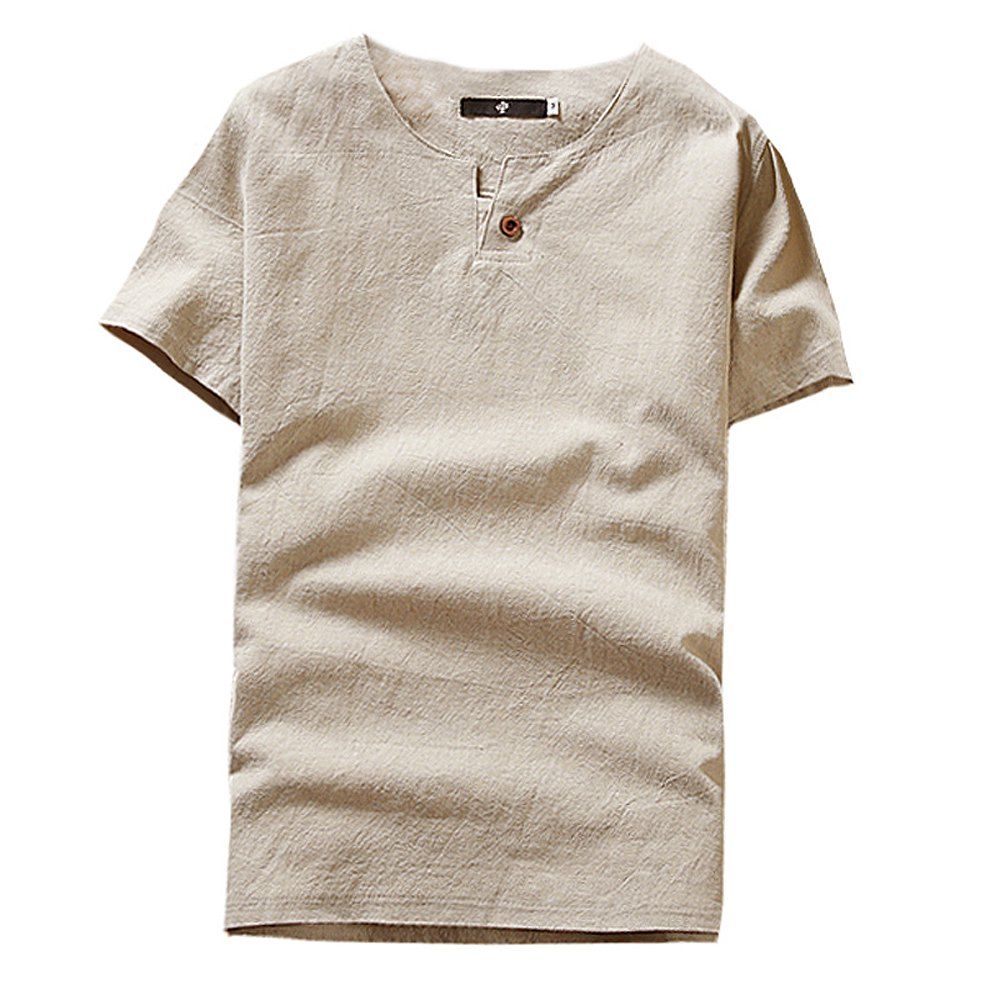

2018 Summer New Casual Linen Fashion Short-sleeved T-shirt, Light khaki
