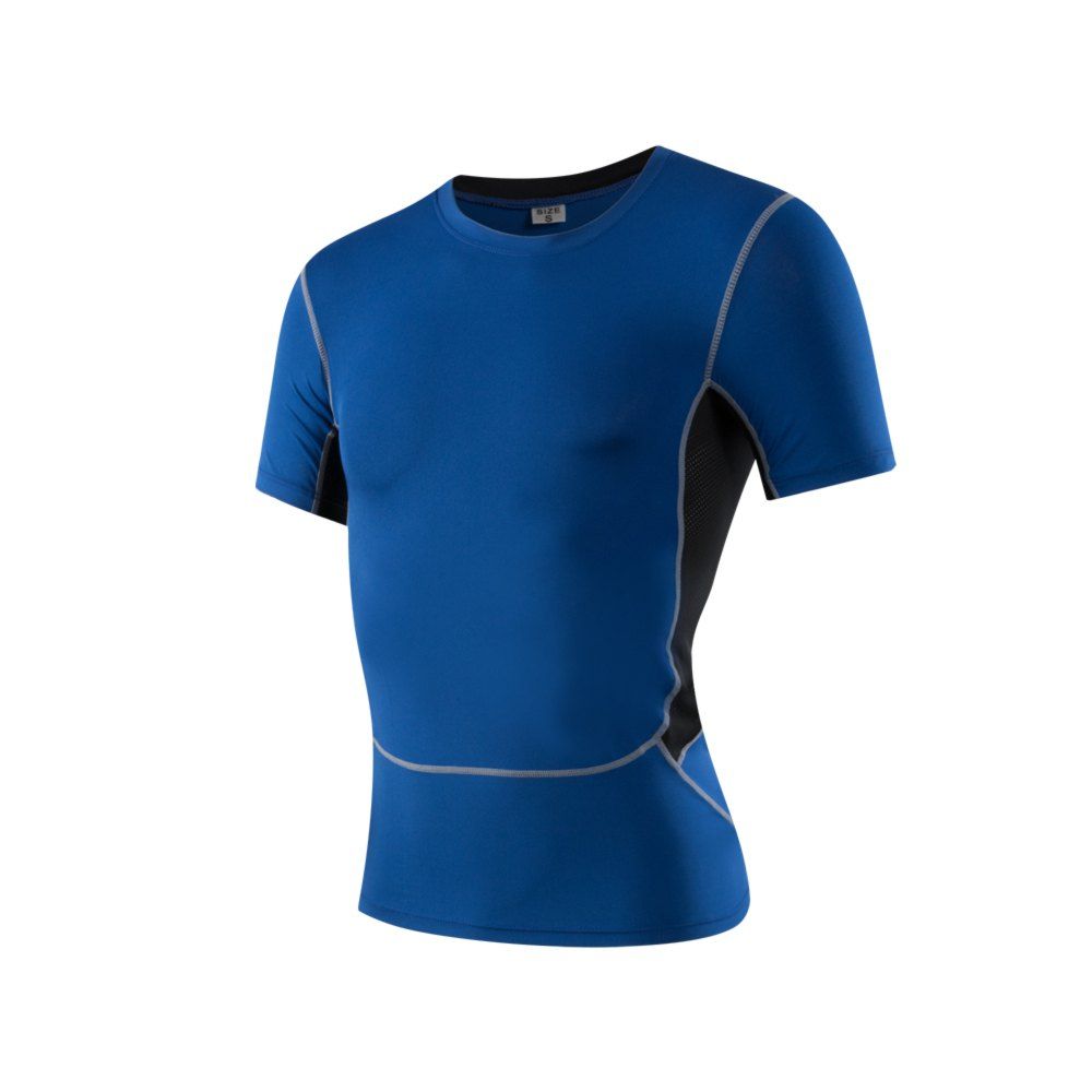 

Men's PRO Skinny Exercise Stretch Sweat Dry Sleeve T-Shirt, Blue