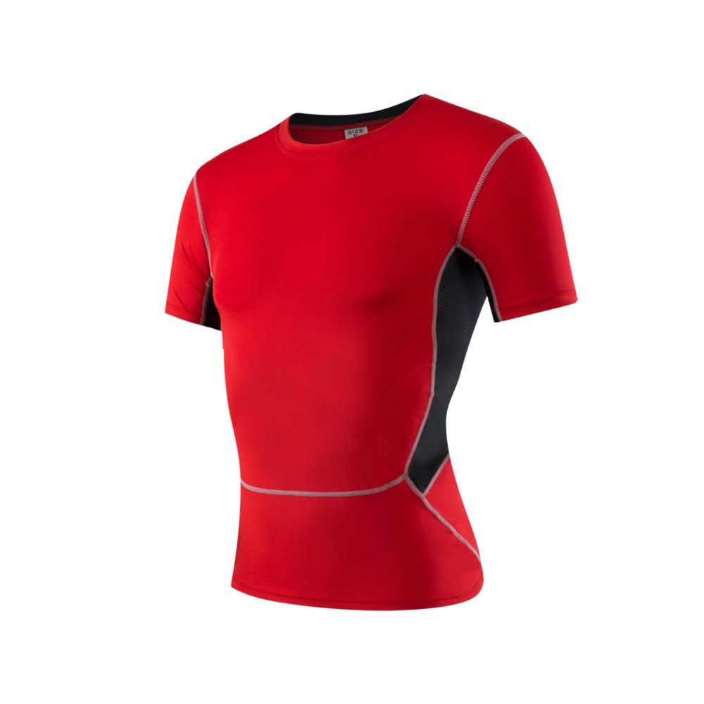 

Men's PRO Skinny Exercise Stretch Sweat Dry Sleeve T-Shirt, Red