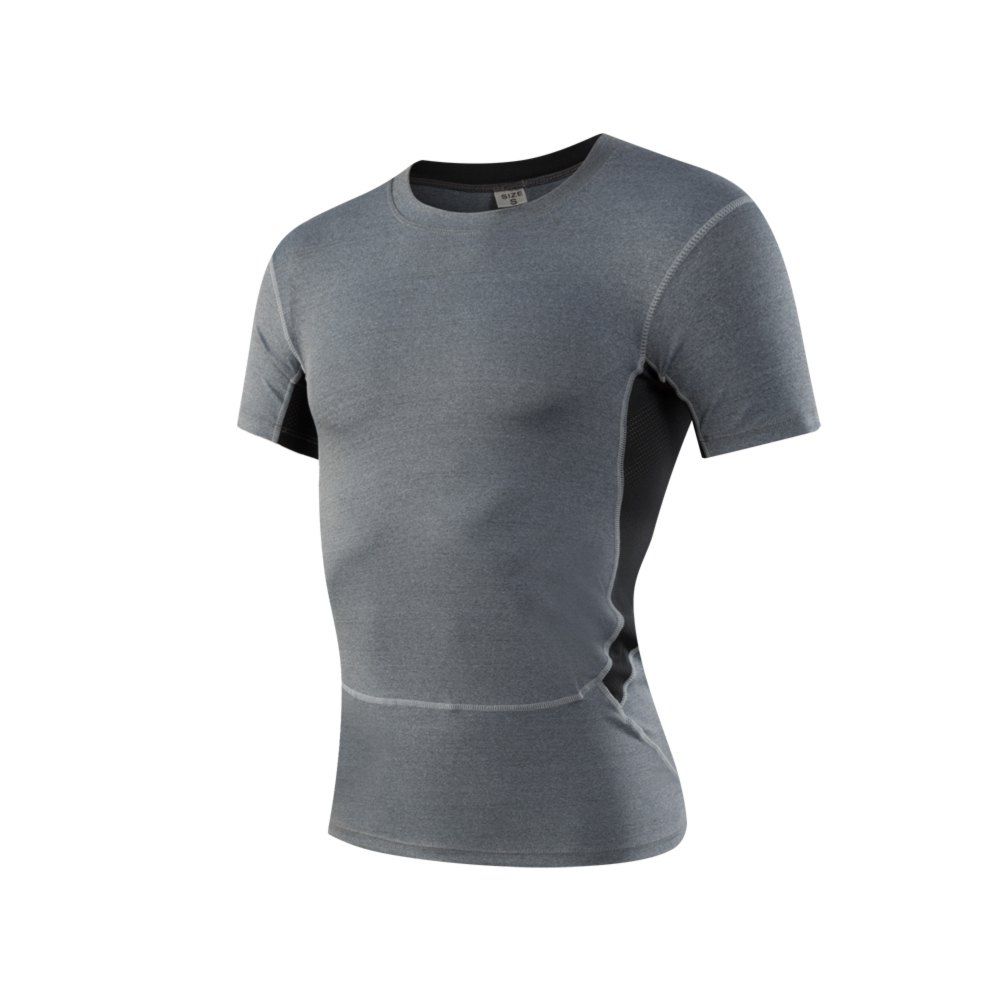 

Men's PRO Skinny Exercise Stretch Sweat Dry Sleeve T-Shirt, Gray