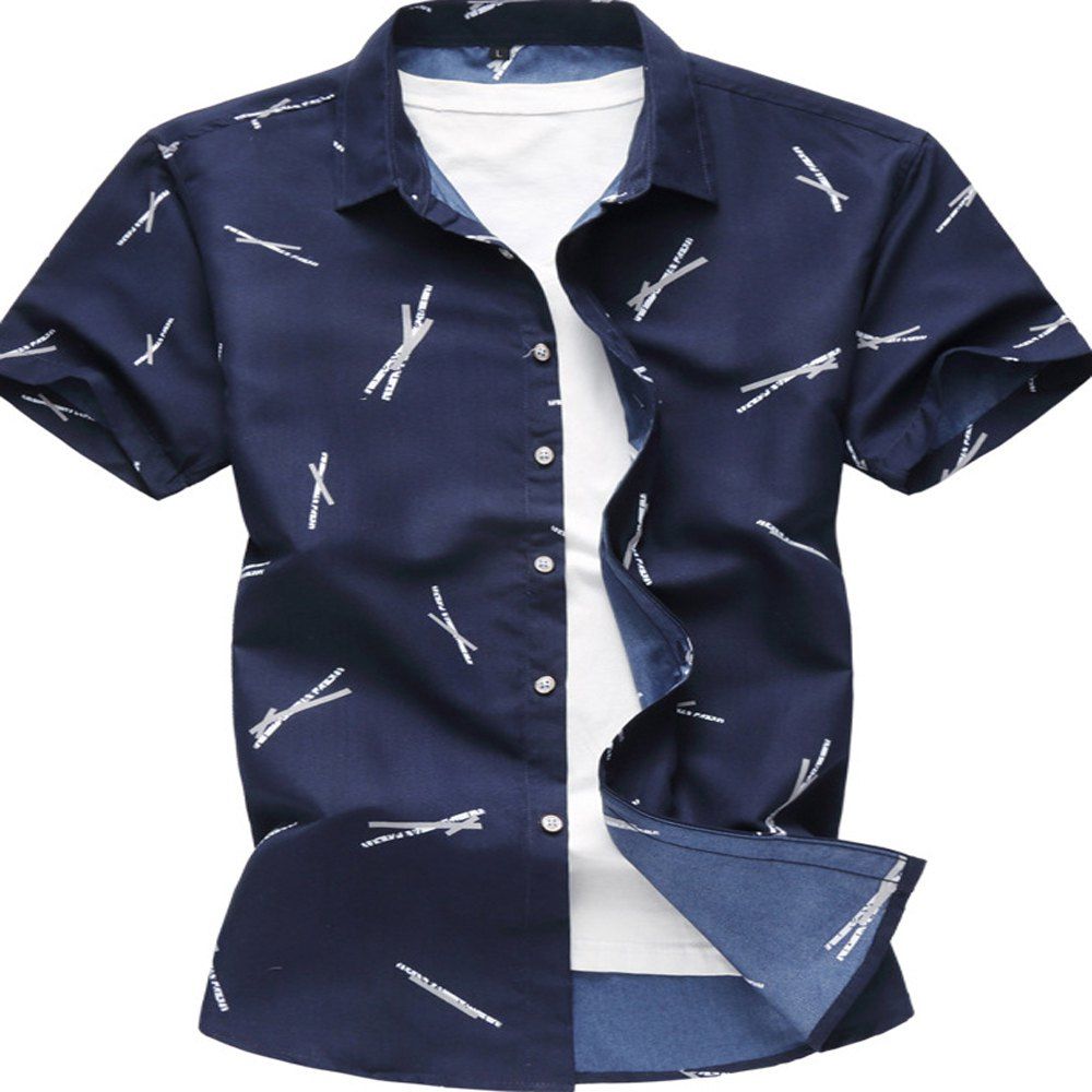 

Men's Print Short Sleeve Shirt, Deep blue