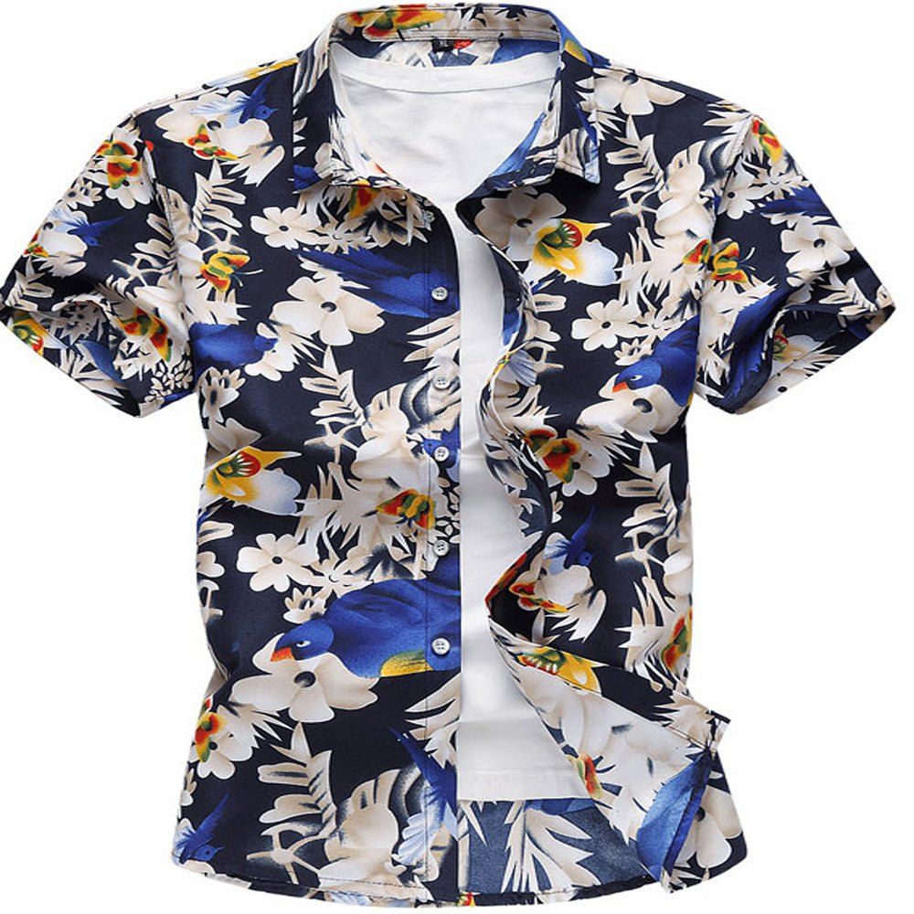 

Men Short-sleeved Shirt Casual Print Shirt, Multi-b