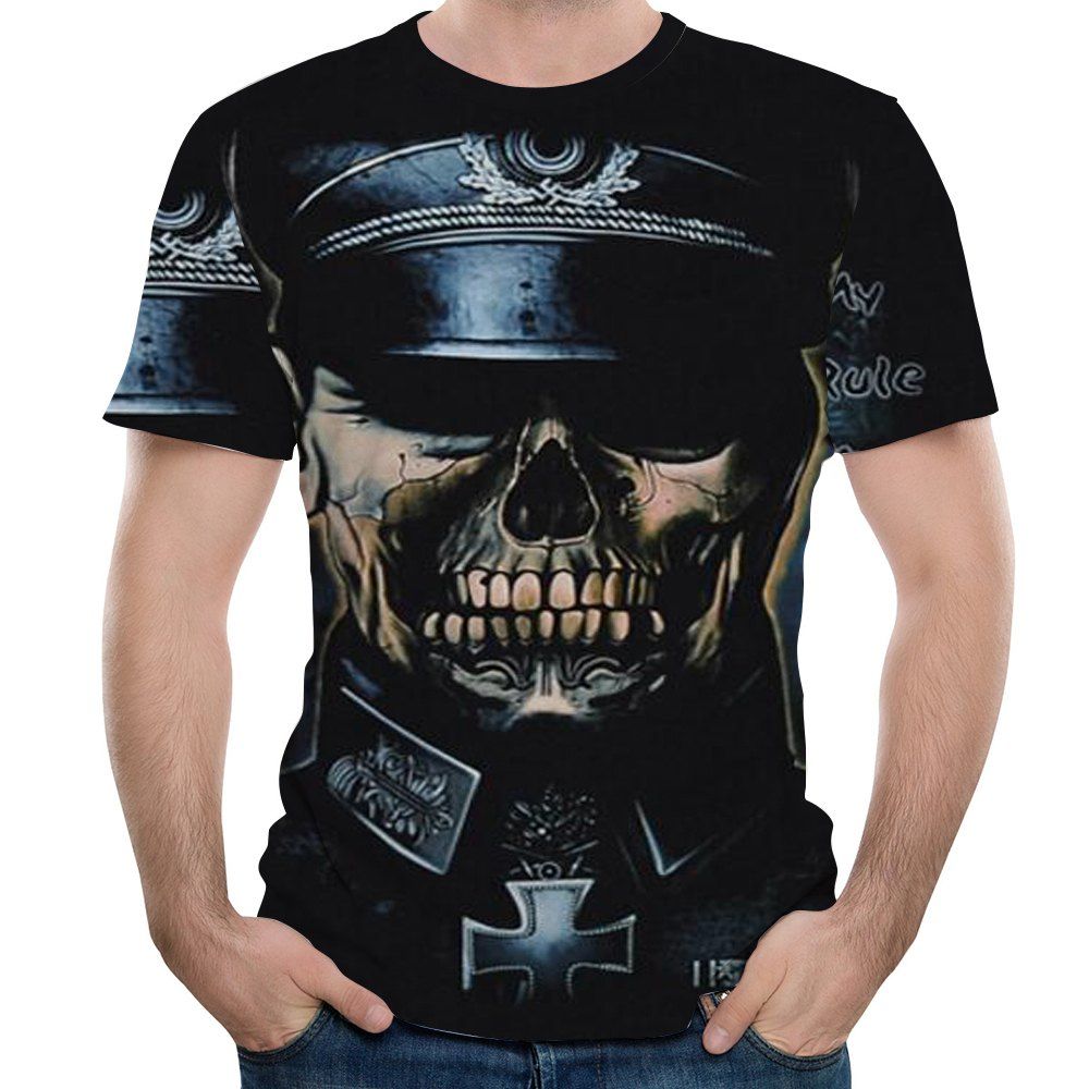 

2018 Summer Men's Fashion Casual 3D Printed Short T-shirts, Black