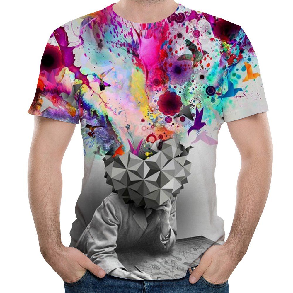 

2018 New Fashion Novelty 3D Printing Male Short T-Shirt, Multi-h