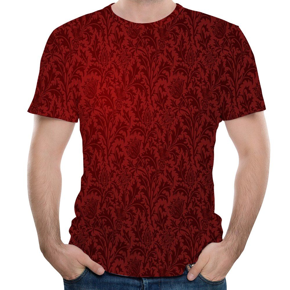 

New Fashion Red Iron Pattern 3D Printed Men's Short Sleeve T-shirt, Cherry red