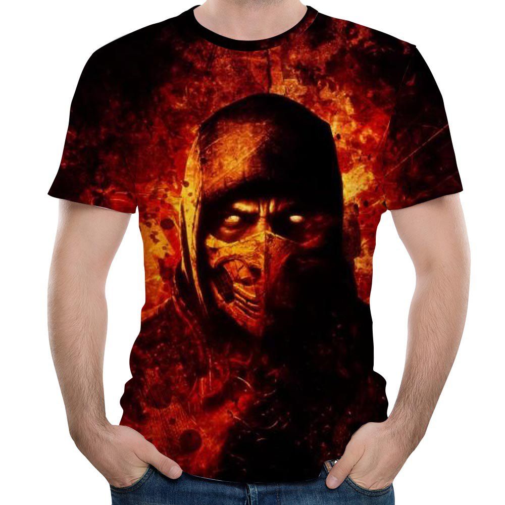 

New Fashion Fire Red Masked Head 3D Printed Men's Short Sleeve T-shirt, Red fox