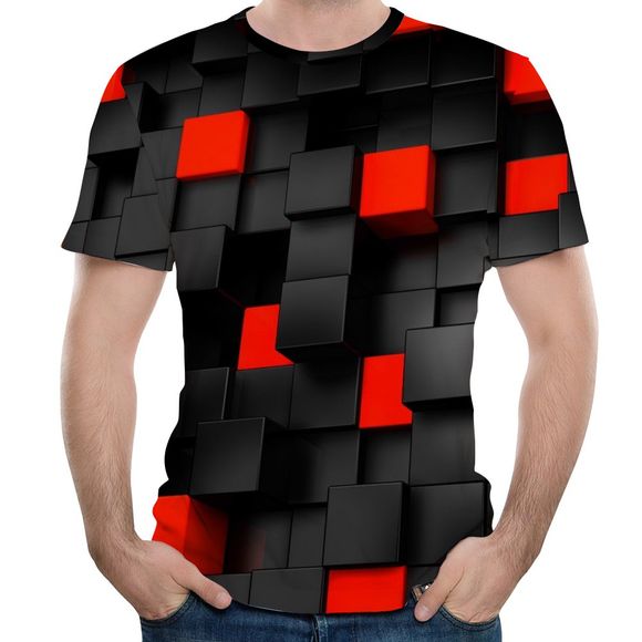 Nouveau T-shirt à manches courtes Concave et Convex Lattice 3D imprimé à la mode pour hommes - Noir 4XL