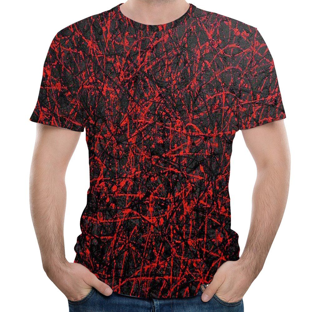 

New Style Red Line 3D Printed Men's Short Sleeve T-shirt, Black cow