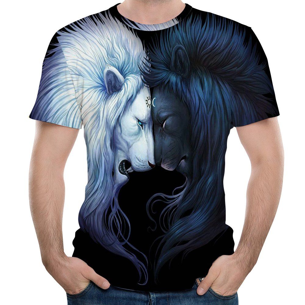 

2018 Summer New Lion Head 3D Printing Men's Short-Sleeved T-shirt, Natural black