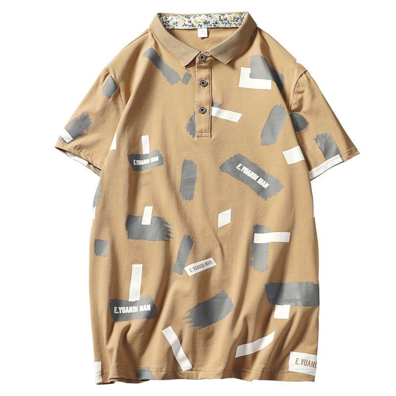 

Men Graffiti Short Sleeve Polo Shirt, Camel brown