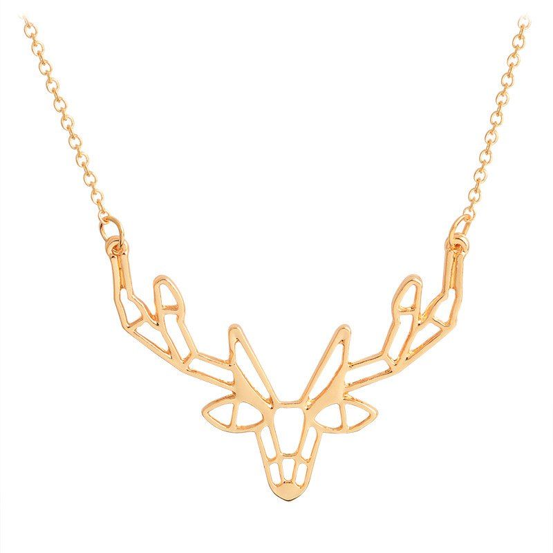 

Character Animal Origami Elk Horn Pendant Necklace Lady Jewelry, Gold
