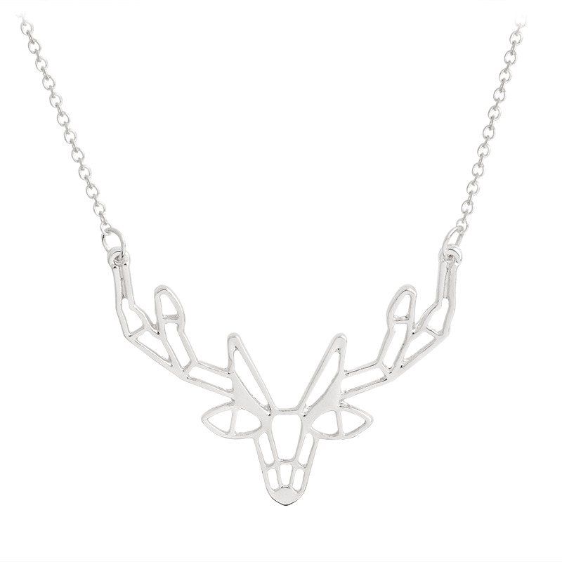 

Character Animal Origami Elk Horn Pendant Necklace Lady Jewelry, Silver