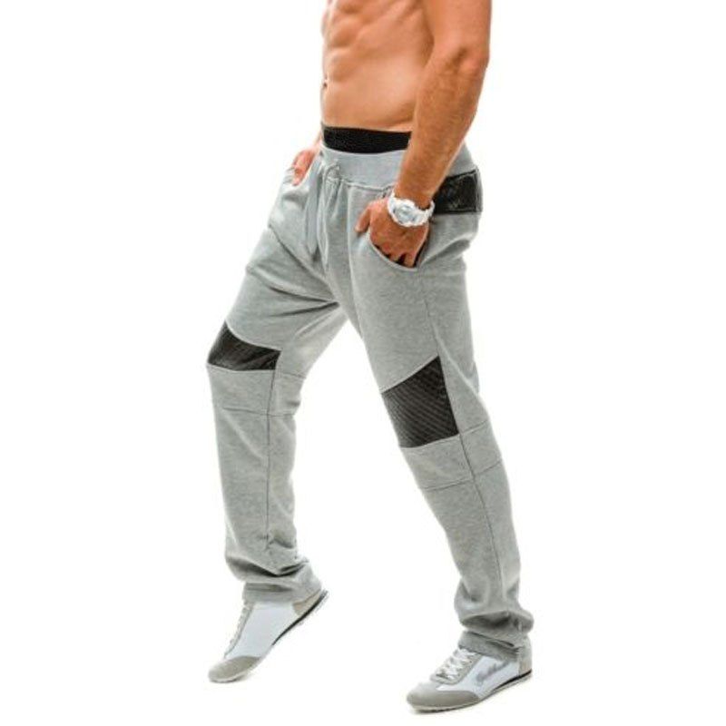 

New Men's Fashion Plaid Patchwork Casual Pants, Light gray