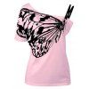 Femmes T-shirt imprimé papillon à col incliné - Rose M
