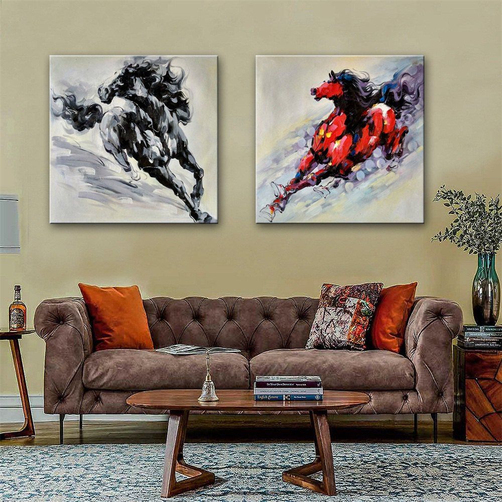 

Special Design Frameless Paintings Handsome Horse Print 2PCS, Multi