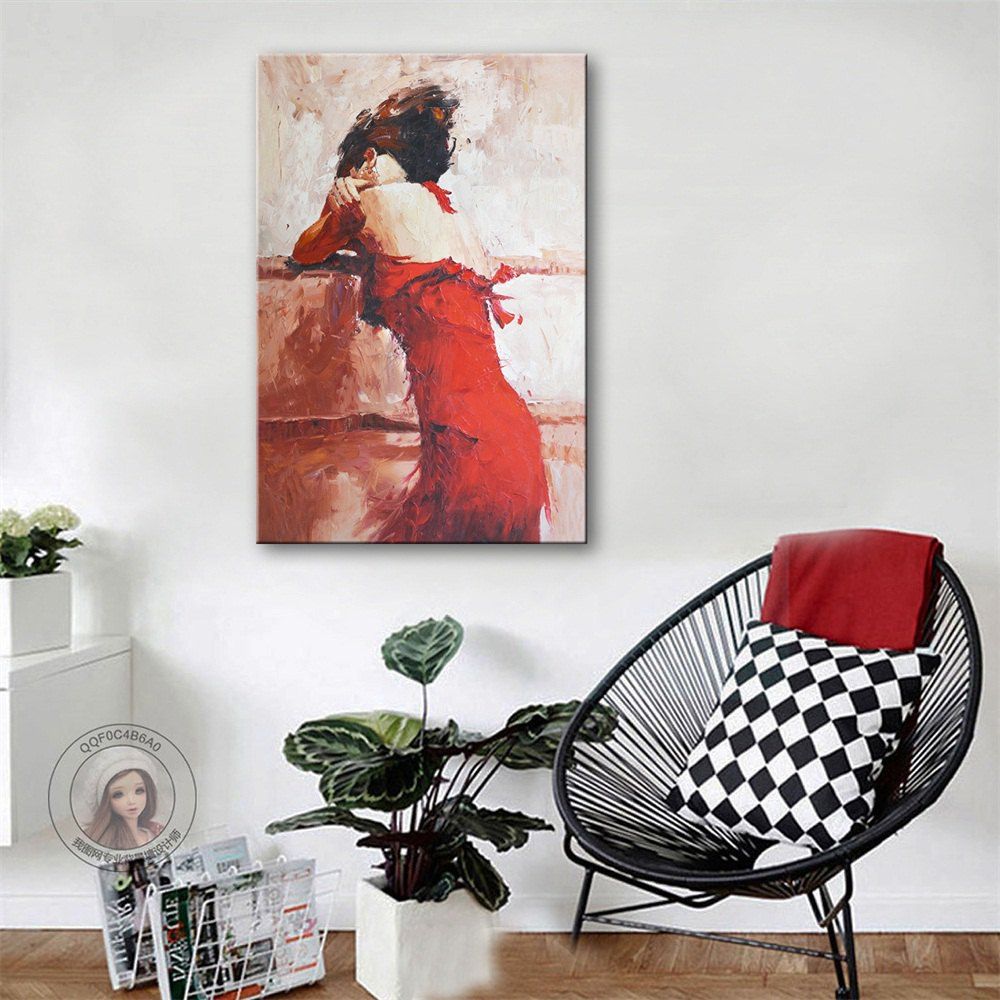

Special Design Frameless Paintings Girl in Red Print, Multi