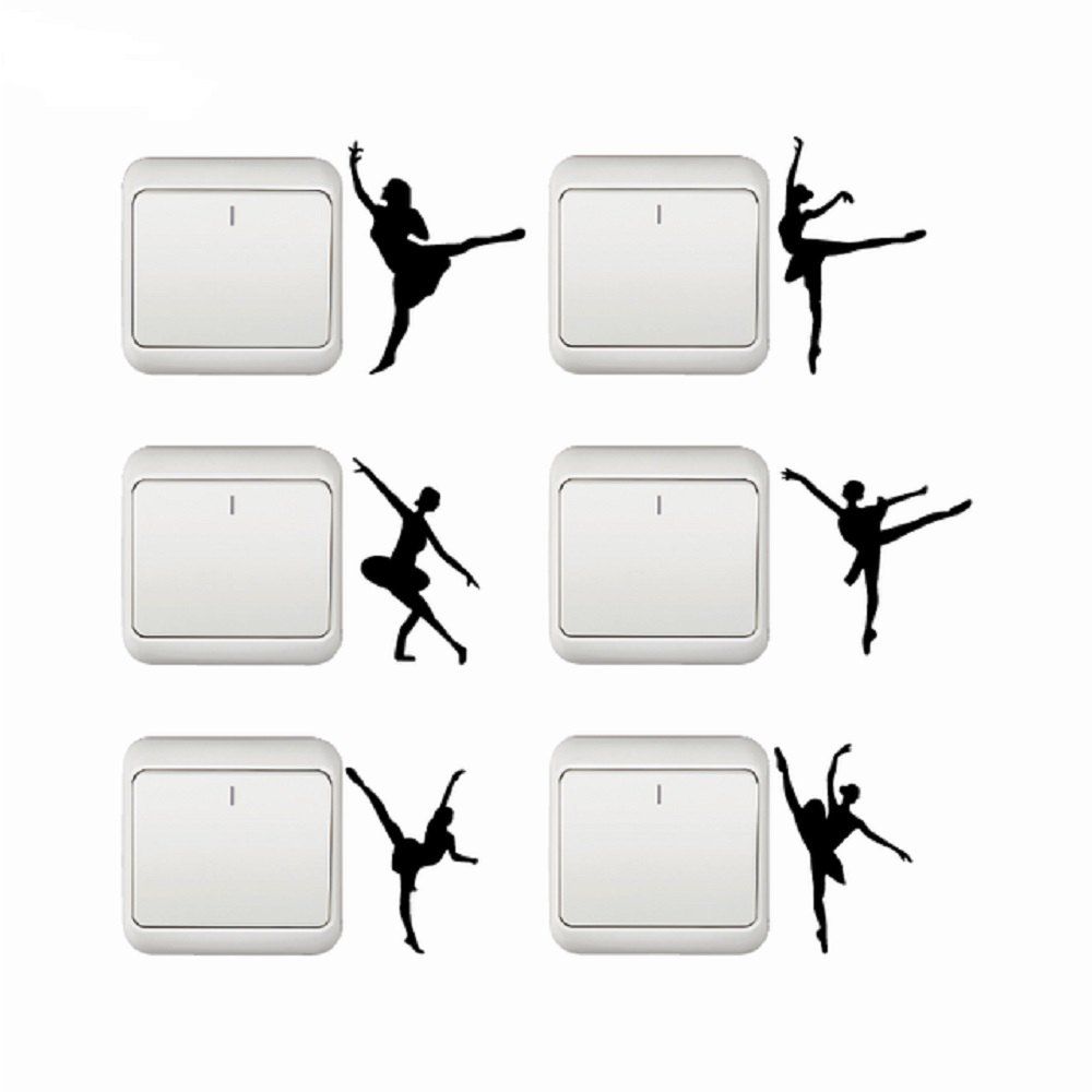 

6PCS Creative Ballet Switch Sticker Cartoon Dancer Silhouette Vinyl Mural Decor, Black