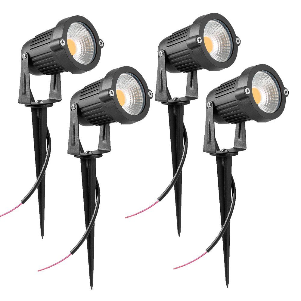 

7W COB Waterproof Outdoor Garden Low Voltage AC12V Lawn Lamp Spiked Stand 4PCS, Black