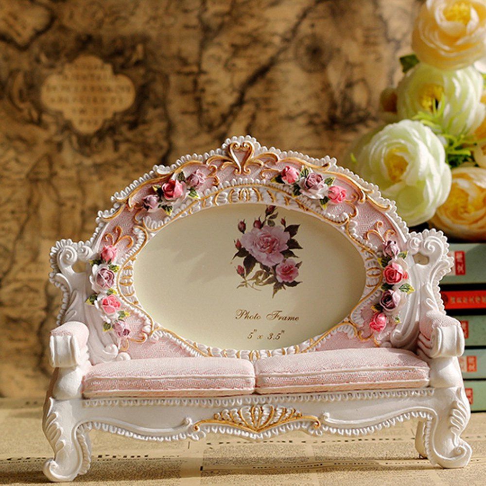 

WX-A28 Retro Garden Wedding Sofa Resin Photo Frame, Pink
