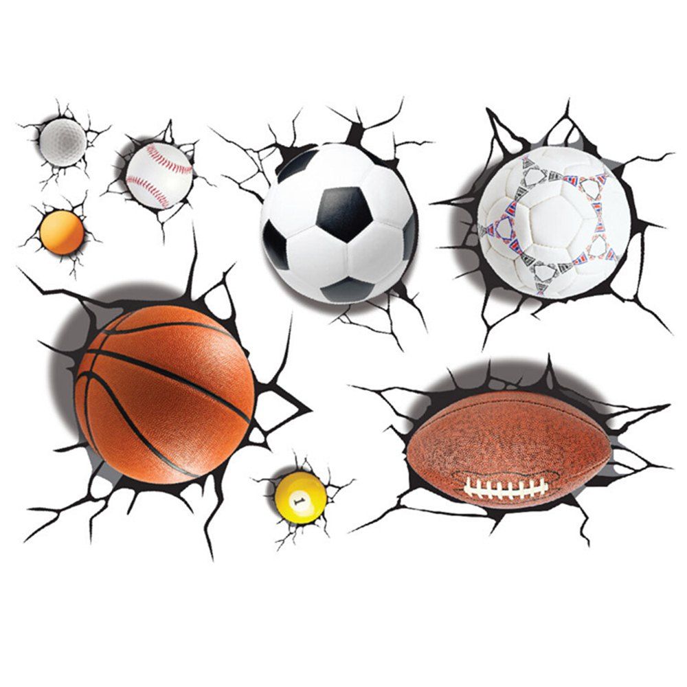 

Simulation of 3D Poqiang Football Basketball Cartoon Stickers Children Bedroom, Multi