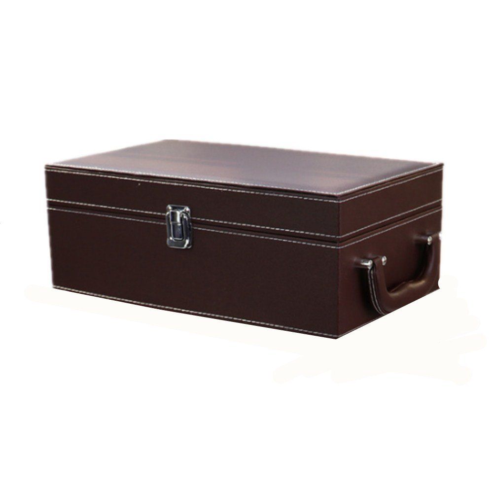 

2 Sets of PU Leather High-End Wine Box, Deep coffee