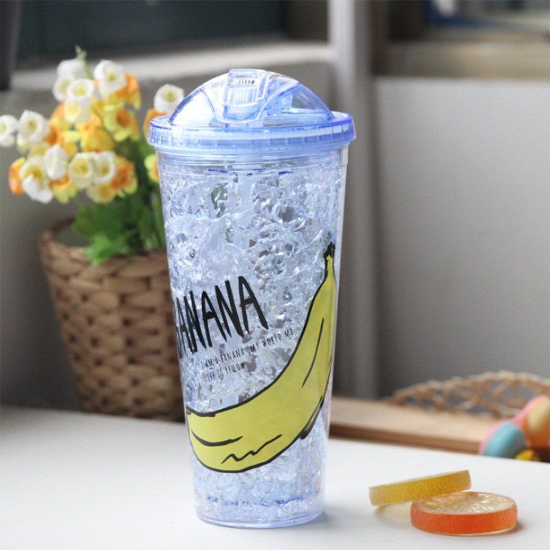 

Creative Summer Double Zone Cover Straw Plastic Cooling Water Cup, Denim blue