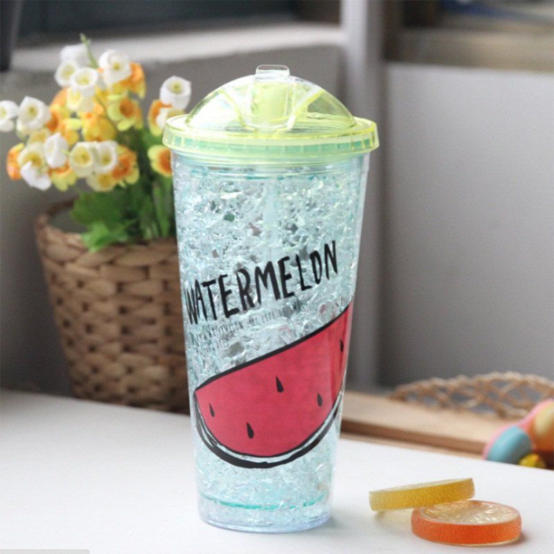 

Creative Summer Double Zone Cover Straw Plastic Cooling Water Cup, Clover green