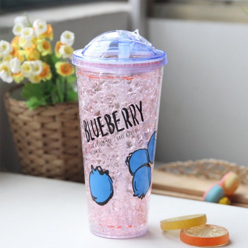 

Creative Summer Double Zone Cover Straw Plastic Cooling Water Cup, Pink