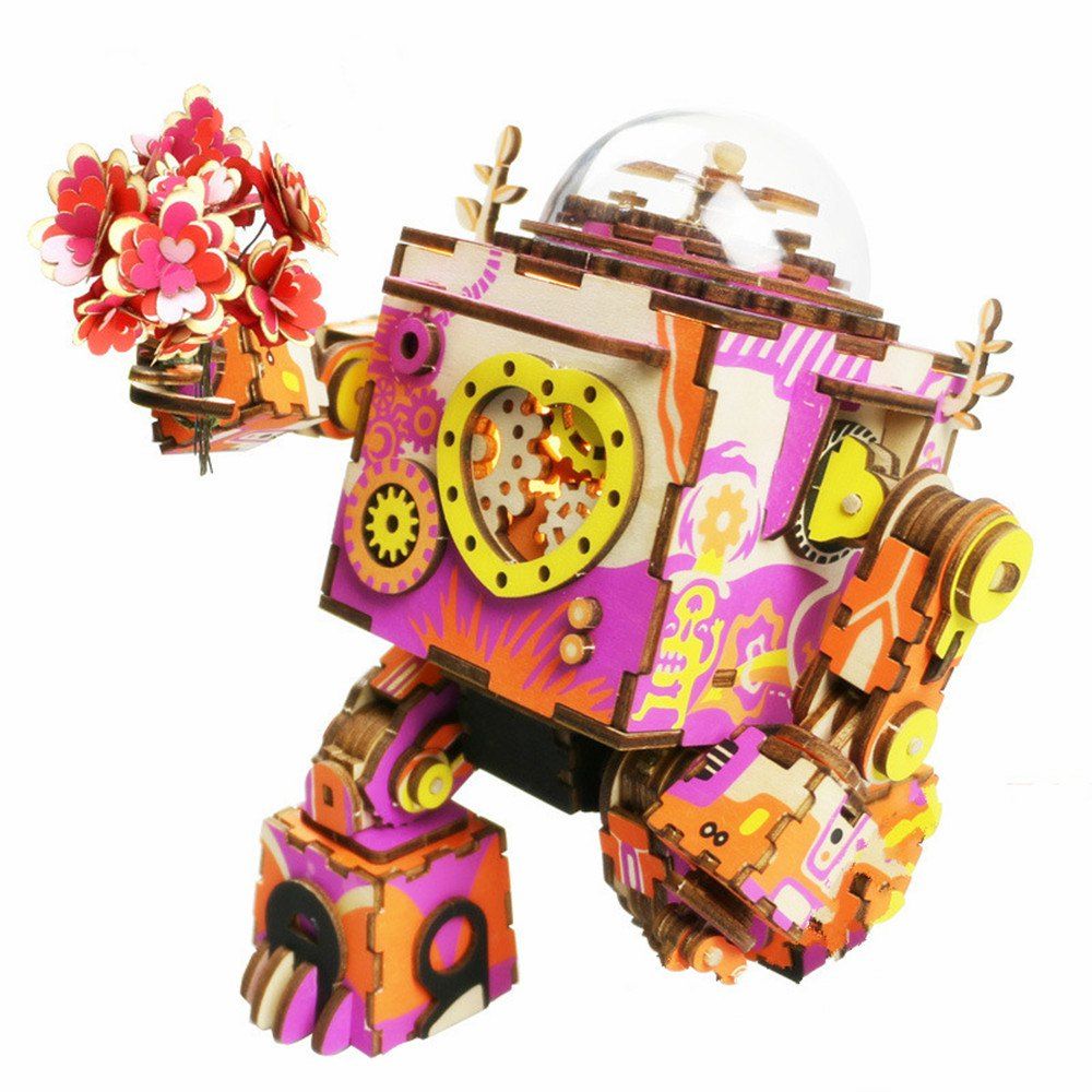 

Creative 3D DIY Coloful Wooden Robot Music Box Model Best Gift, Multi