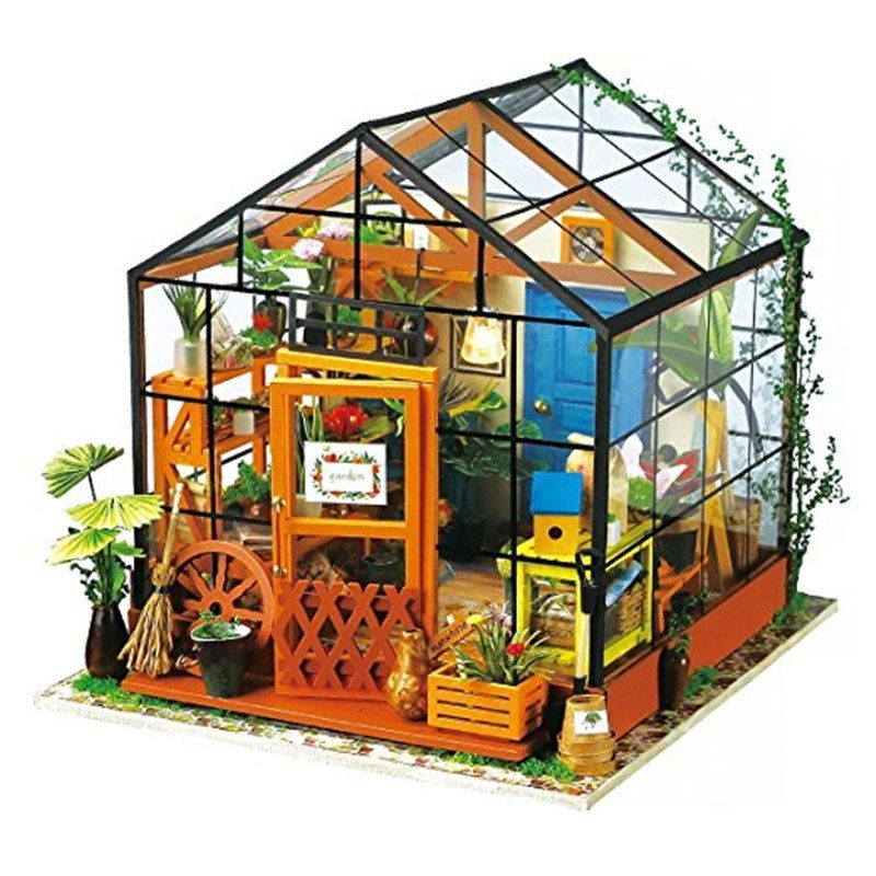 

Imagine 3D DIY House Model Kit Greenhouse Miniature LED Light Dolls House Build, Multi-a