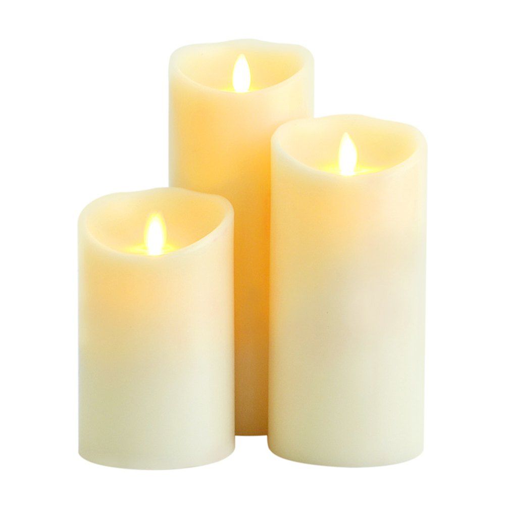 

3PCS Remote Control LED Ivory Color Pillar Candles with Timer, Yellow