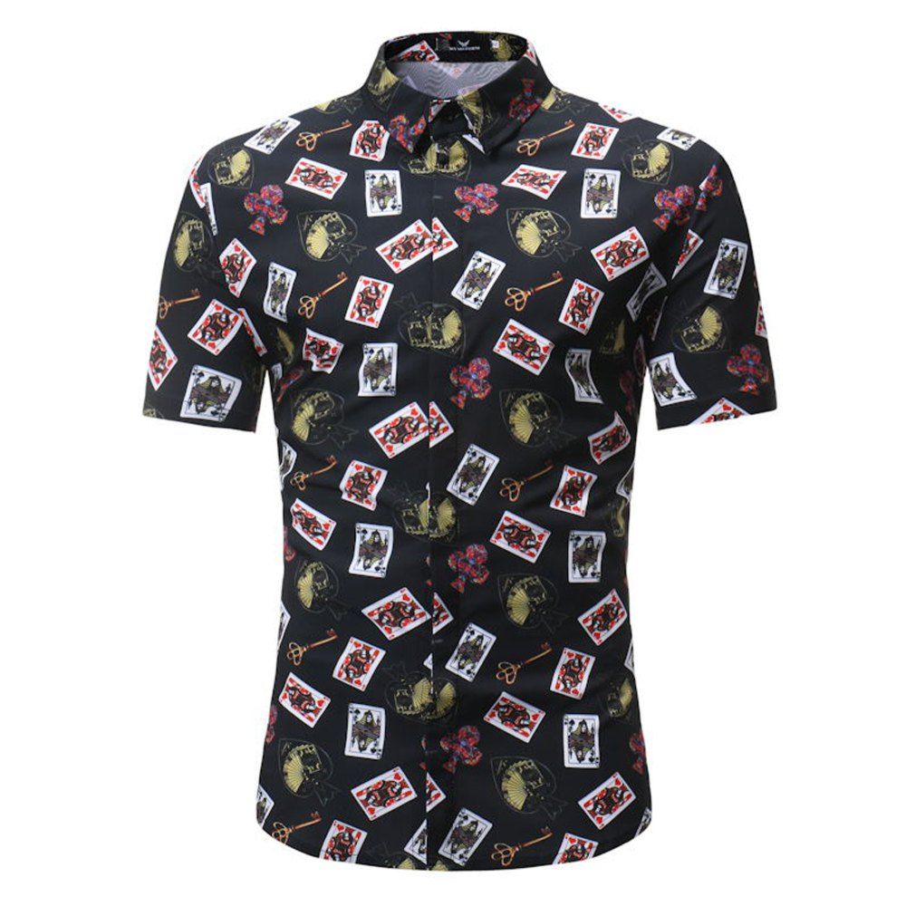 

Summer New Men's Casual Short-Sleeved Poker Shirts, Black