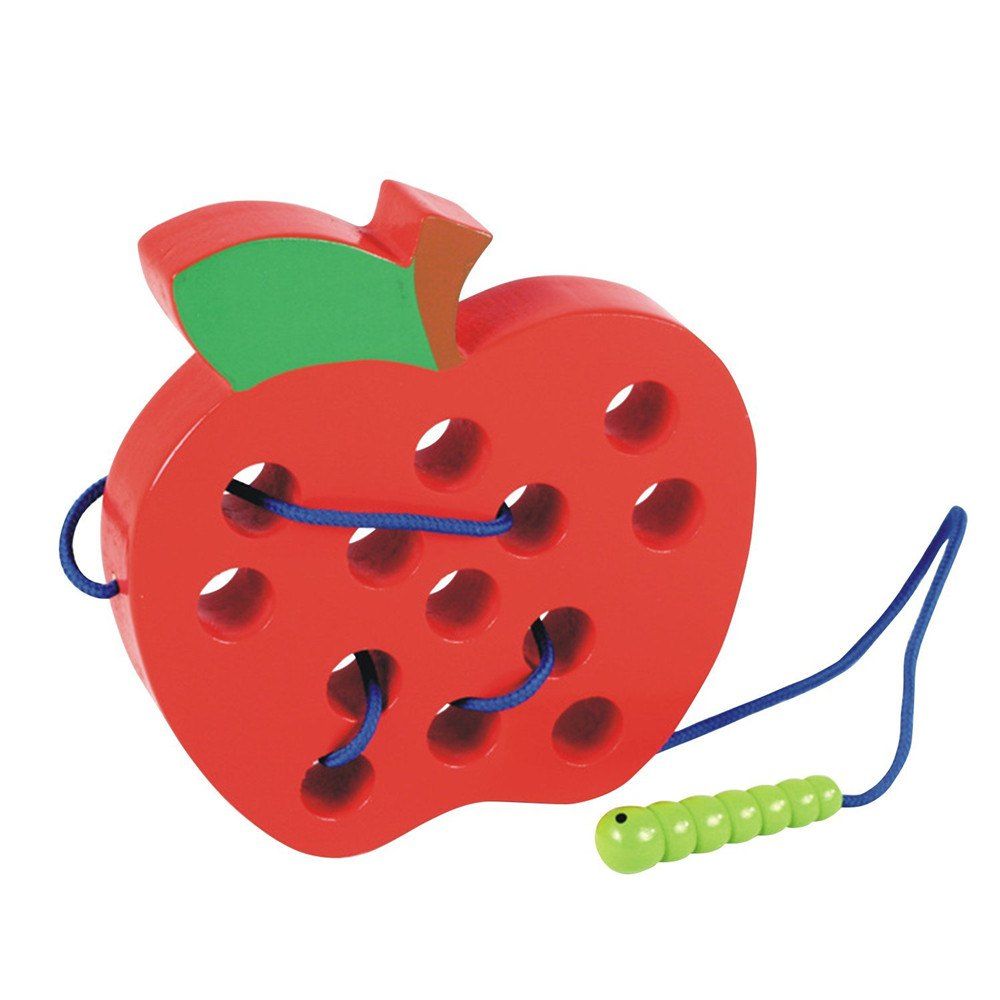 

Wooden Learning Early Development Baby Toy Lacing Threading Educational, Red