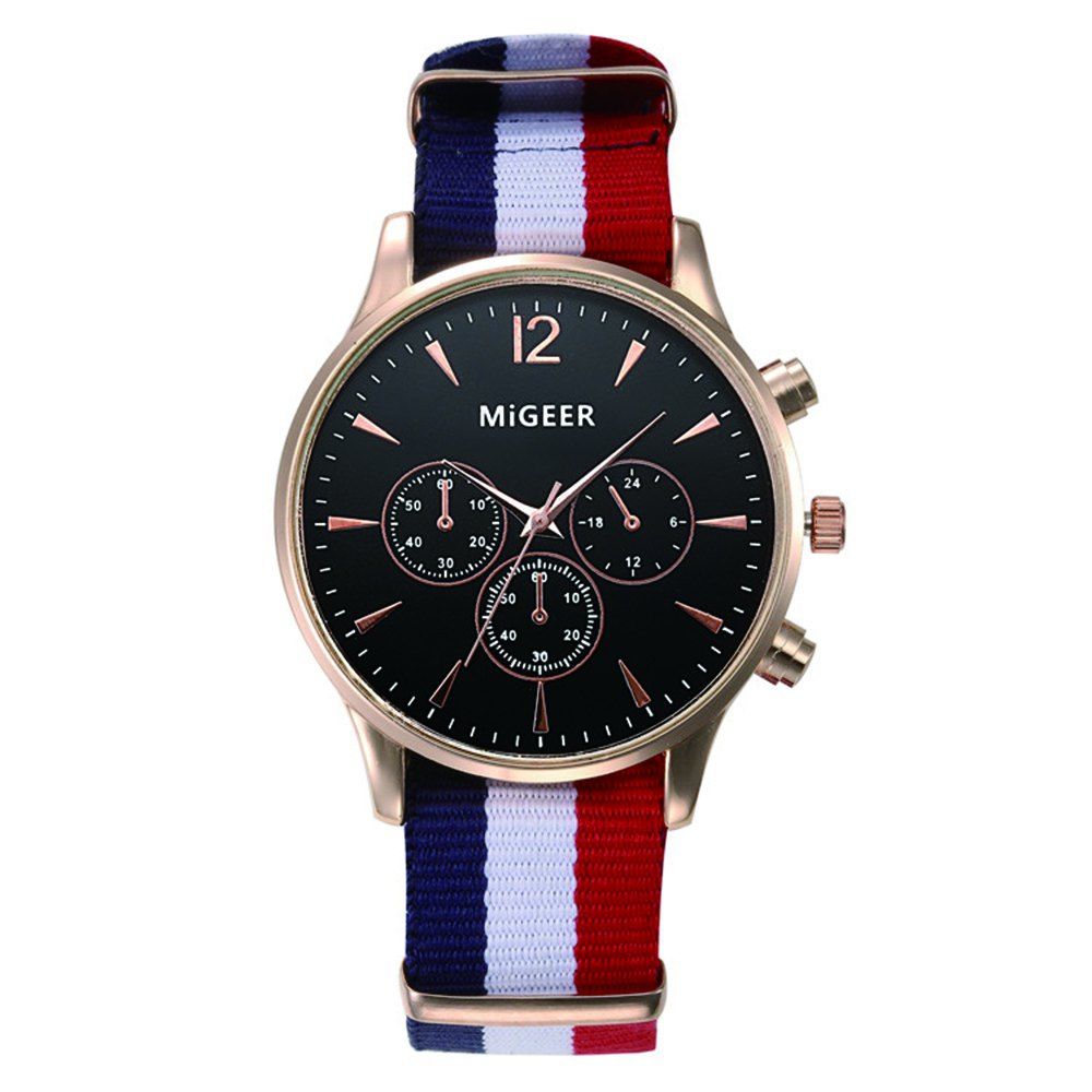 

MiGEER Mens Fashion Canvas Analog Quartz Watch, Fire engine red
