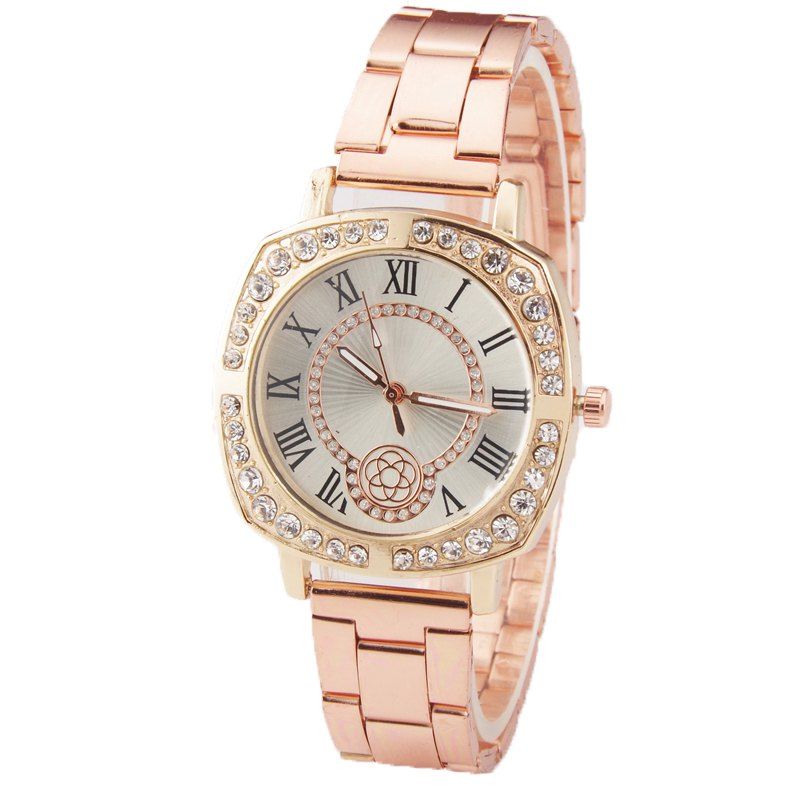 

Pure Color Artificial Diamond Encrusted Women Watch, Rose gold