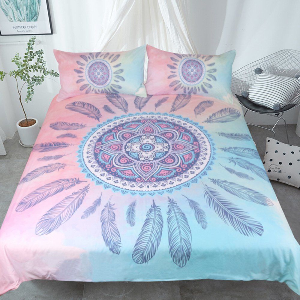 

Mandala Bedding Set Feathers Duvet Cover Sets Digital Print 3pcs, Multi