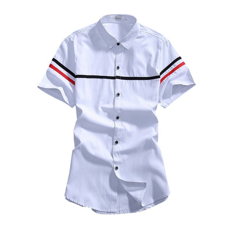 

Thin Section Stitching Short-sleeved Men's Shirt, White