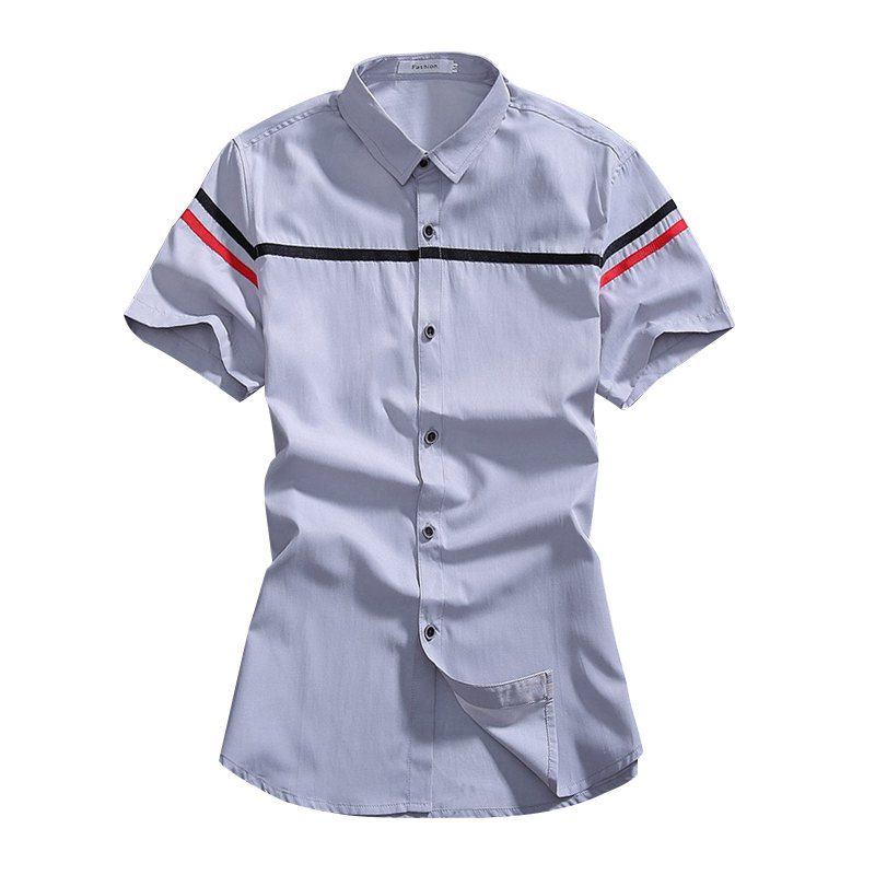 

Thin Section Stitching Short-sleeved Men's Shirt, Gray