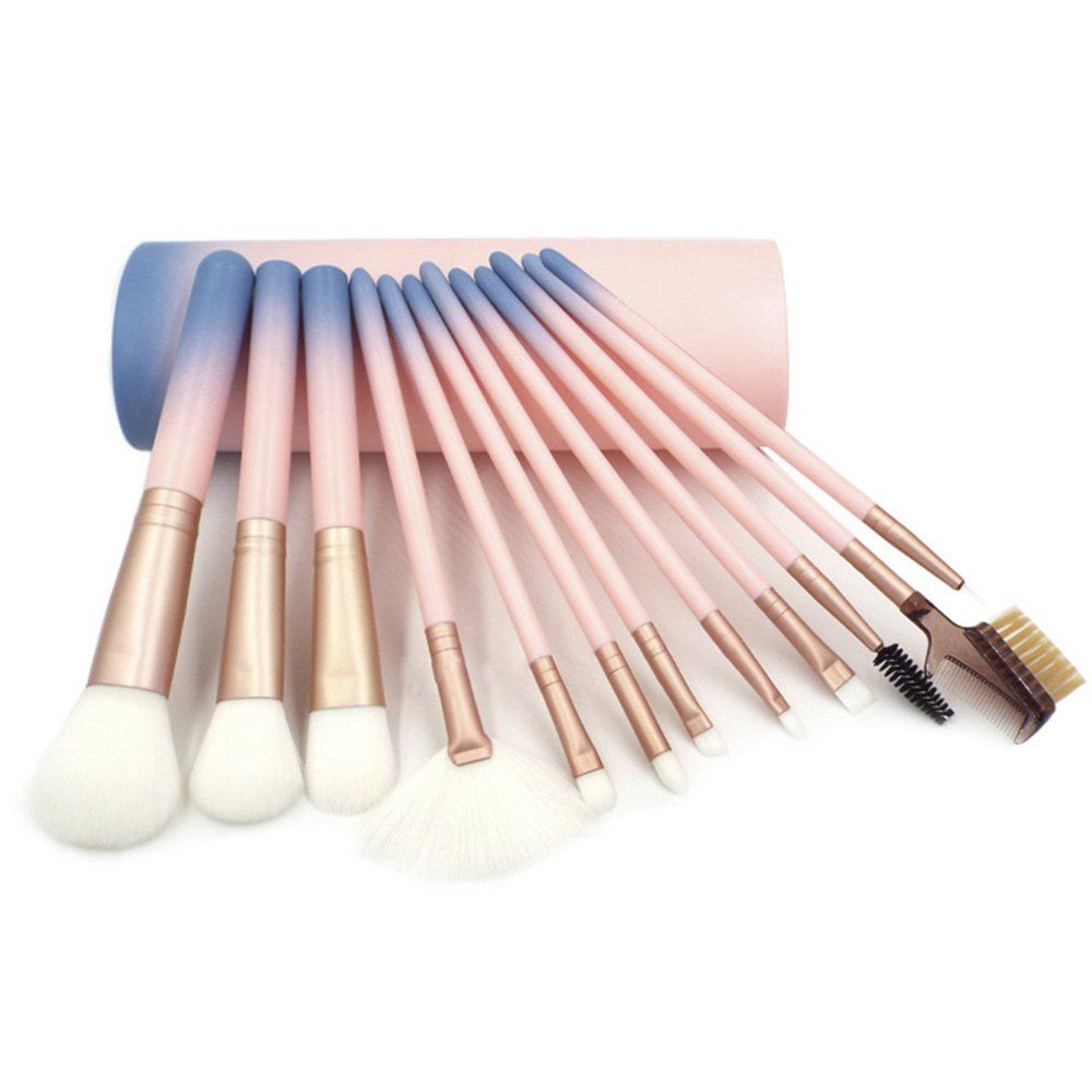 

12pcs Gradient Color Makeup Brushes with Canister, Pink bubblegum