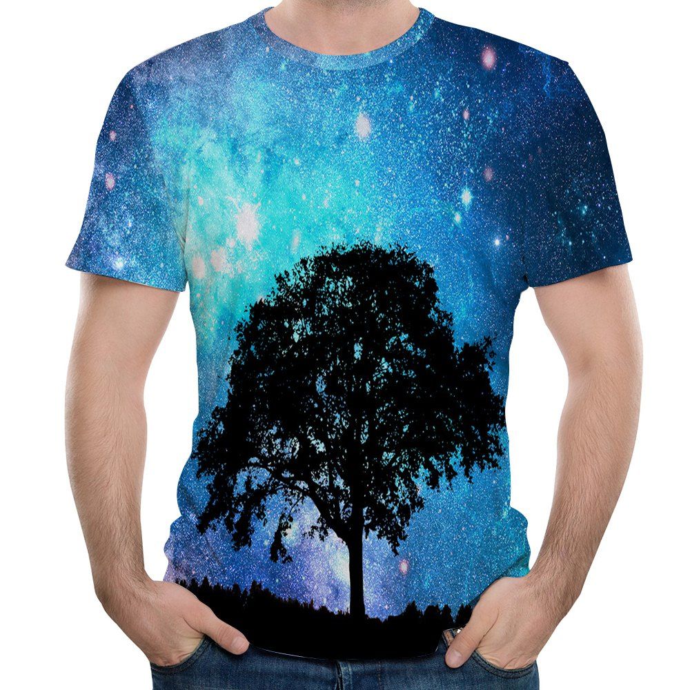 

New Summer 3D Star Tree Landscape Prints Men's Short Sleeve T-shirt, Blue orchid