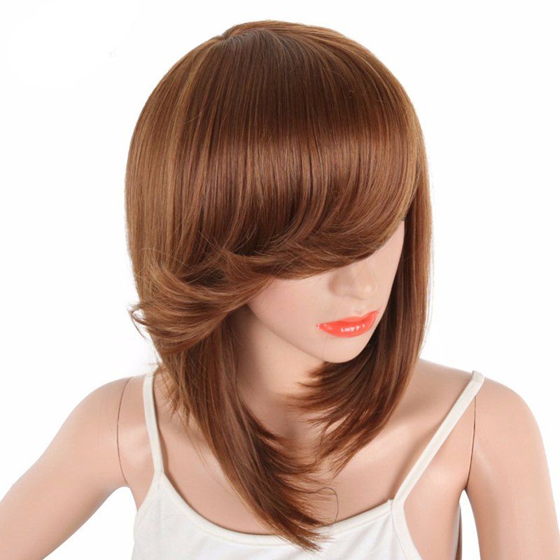 

Short Bob Brown Natural Straight Synthetic Wigs For Women Side Bang