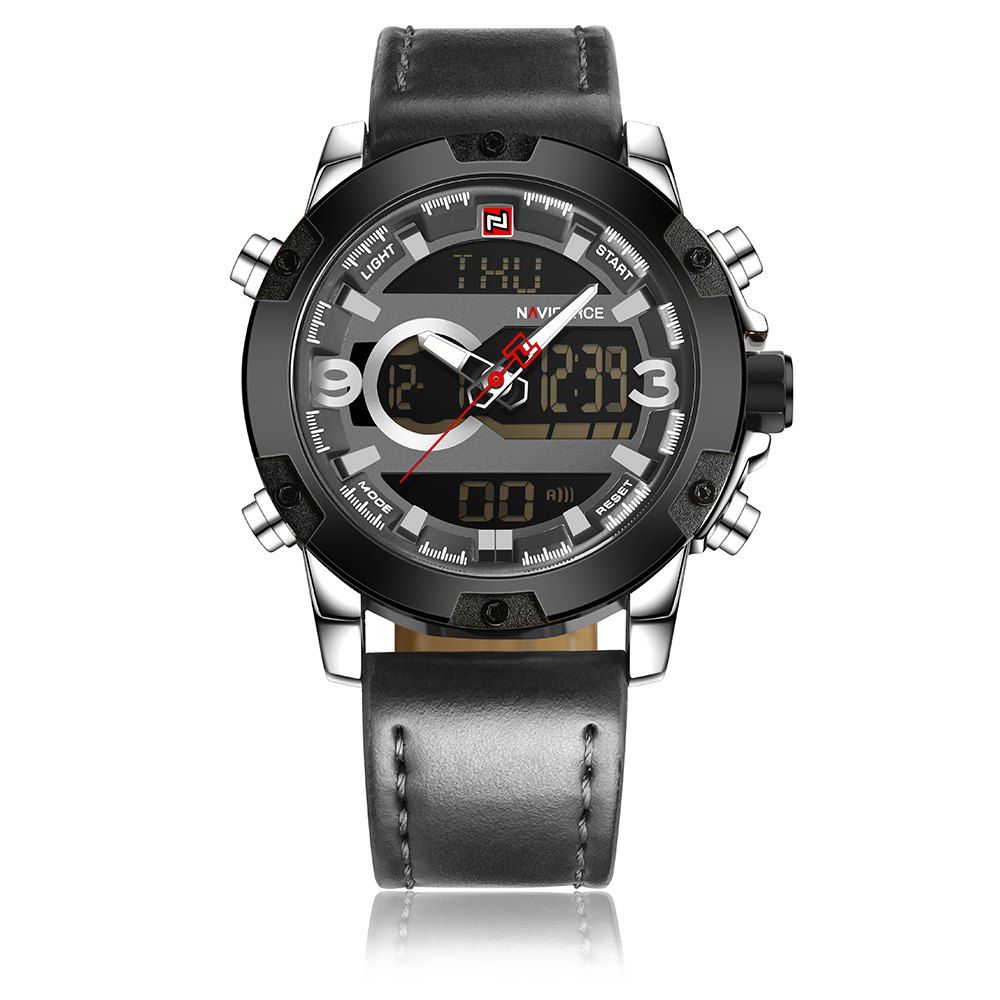 

Naviforce9097Men's Dual Display Luminous Multifunctional Waterproof Sports Watch, Silver