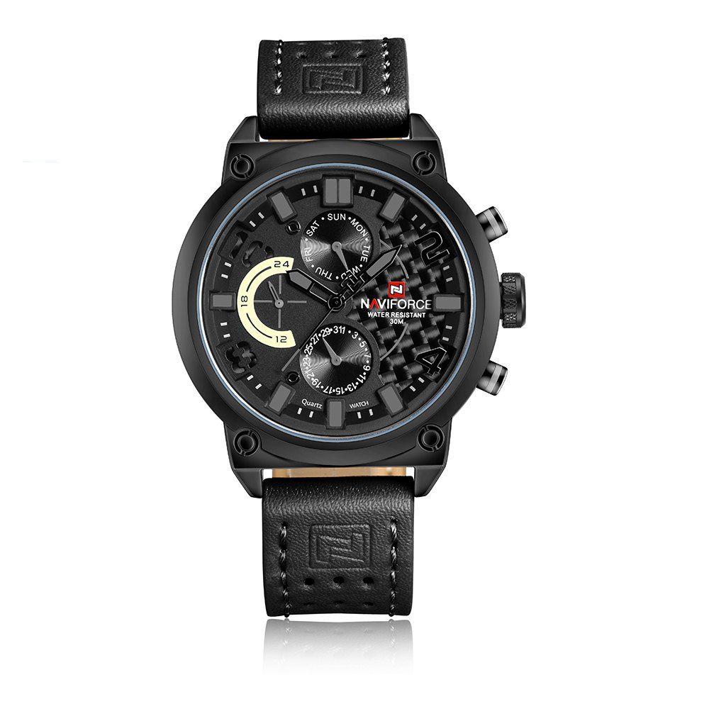 

Naviforce Luxury Leather Band Men Sports Wristwatch, Ash gray
